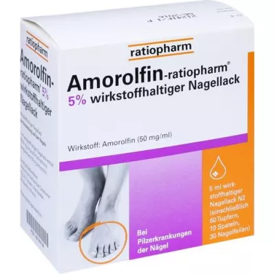 AMOROLFIN-ratiopharm 5 % neglelakk som inneholder virkestoff, 5 ml