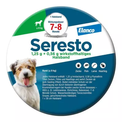 SERESTO 1,25g + 0,56g Halsbånd for hunder opp til 8 kg, 1 stk SERESTO 1,25g + 0,56g Halsbånd for hunder opp til 8 kg, 1 stk