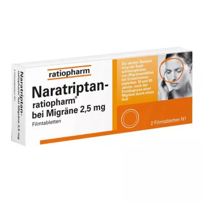NARATRIPTAN-ratiopharm for migrene filmdrasjerte tabletter, 2 stk NARATRIPTAN-ratiopharm for migrene filmdrasjerte tabletter, 2 stk