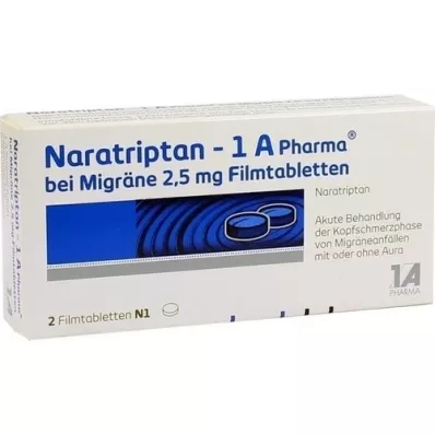 NARATRIPTAN-1A Pharma for migrene 2,5 mg filmdrasjerte tabletter, 2 stk