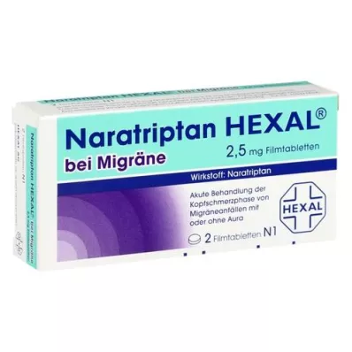 NARATRIPTAN HEXAL for migrene 2,5 mg filmdrasjerte tabletter, 2 stk