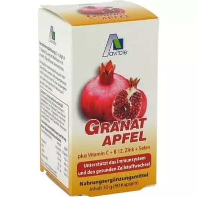 GRANATAPFEL 500 mg pluss Vit.C+B12+Zink+Selen kapsler, 60 stk