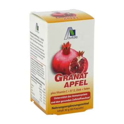 GRANATAPFEL 500 mg pluss Vit.C+B12+Zink+Selen kapsler, 60 stk
