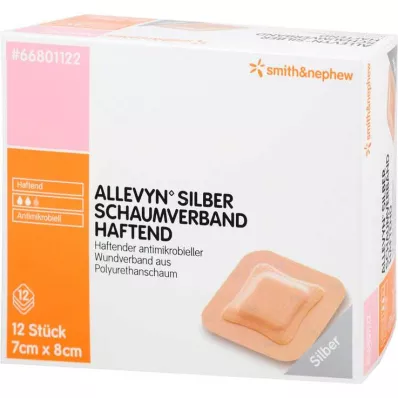 Allevyn sølvskumdressing 7x8 cm lim, 12 stk