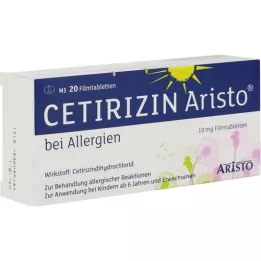 CETIRIZIN Aristo mot allergi 10 mg filmdrasjerte tabletter, 20 stk