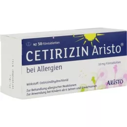 CETIRIZIN Aristo mot allergi 10 mg filmdrasjerte tabletter, 50 stk