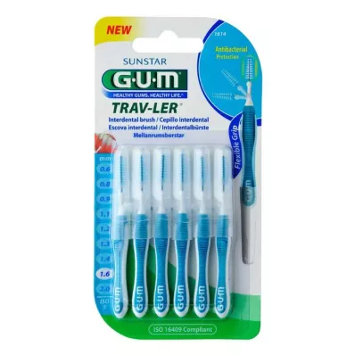 GUM TRAV-LER 1,6 mm gran blå interdental+6kapper, 6 stk