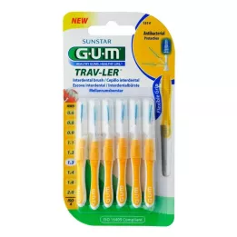 GUM TRAV-LER 1,3 mm gran gul interdental+6kapper, 6 stk