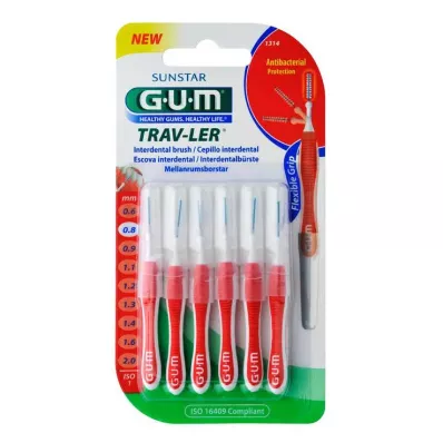 GUM Trav-Ler 0,8 mm lys rød interdental + 6 kapsler, 6 stk