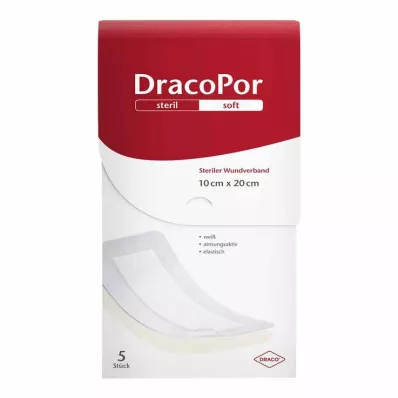 DracoPor Soft hvit sårbandasje 10x20 cm steril, 5 stk
