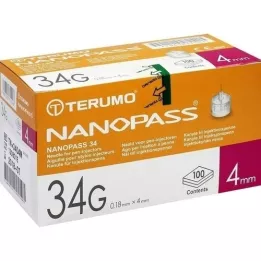 TERUMO NANOPASS 34 Pen Cannula 34 G 0,18x4 mm, 100 stk