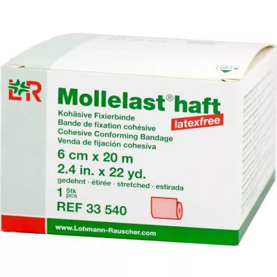 MOLLELAST selvklebende bandasjer lateksfrie 6 cmx20 m rød, 1 stk