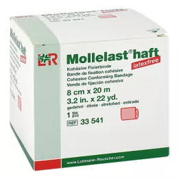MOLLELAST selvklebende lateksfrie bandasjer 8 cmx20 m rød, 1 stk