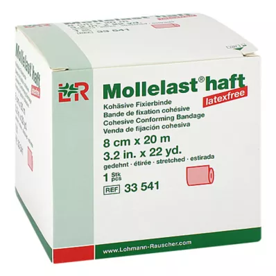 MOLLELAST selvklebende lateksfrie bandasjer 8 cmx20 m rød, 1 stk