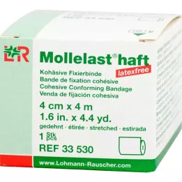 MOLLELAST selvklebende lateksfrie bandasjer 4 cmx4 m hvit, 1 stk