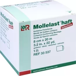 MOLLELAST selvklebende lateksfrie bandasjer 8 cmx20 m hvit, 1 stk