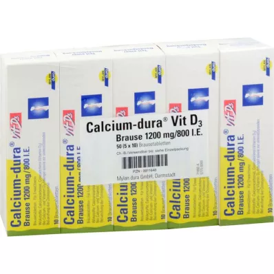 CALCIUM DURA Vit D3 brusetabletter 1200 mg/800 IE, 50 stk
