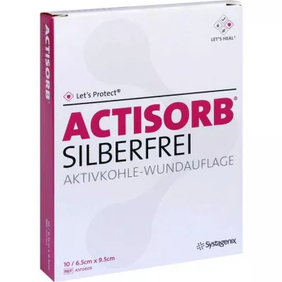 ACTISORB SILBERFREI 6,5x9,5 cm aktivt kull, 10 stk