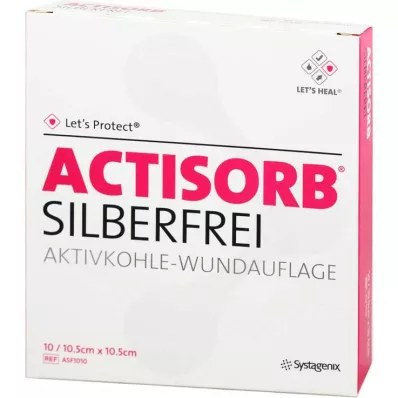 ACTISORB SILBERFREI 10,5x10,5 cm aktivt kull, 10 stk