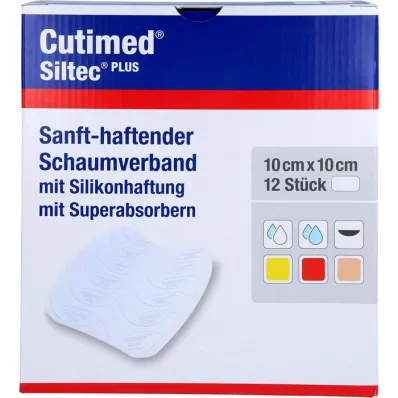 CUTIMED Siltec Plus skumbandasje 10x10 cm selvklebende, 12 stk