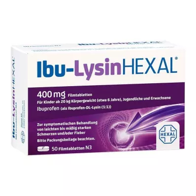 IBU-LYSINHEXAL Filmdrasjerte tabletter, 50 stk IBU-LYSINHEXAL Filmdrasjerte tabletter, 50 stk