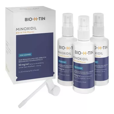 Minoxidil BIO-H-TIN-Pharma 50 mg/ml spray for menn, 3X60 ml Minoxidil BIO-H-TIN-Pharma 50 mg/ml spray for menn, 3X60 ml