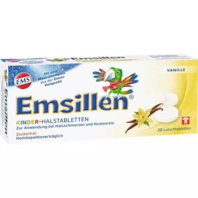 EMSILLEN Halspastiller for barn, vanilje, 20 stk