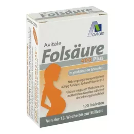 FOLSÄURE 400 Plus B12+Jod-tabletter, 120 kapsler