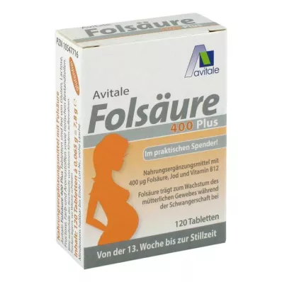 FOLSÄURE 400 Plus B12+Jod-tabletter, 120 kapsler