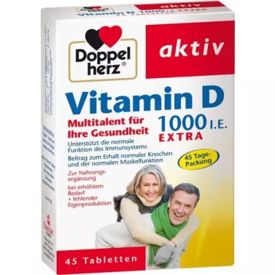 DOPPELHERZ Vitamin D3 1000 IE EXTRA Tabletter, 45 stk