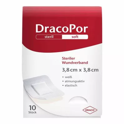 DRACOPOR Sårbandasje 3,8x3,8 cm steril, 10 stk