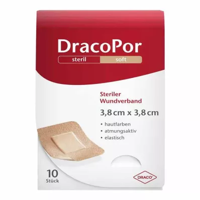 DRACOPOR Sårbandasje 3,8x3,8 cm steril hudfarget, 10 stk DRACOPOR Sårbandasje 3,8x3,8 cm steril hudfarget, 10 stk