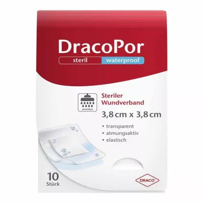 DracoPor vanntett sårbandasje 3,8x3,8 cm steril, 10 stk