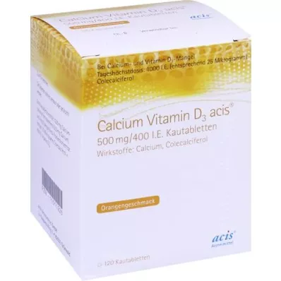 CALCIUM VITAMIN D3 acis 500 mg/400 IE tyggetablett, 100 stk