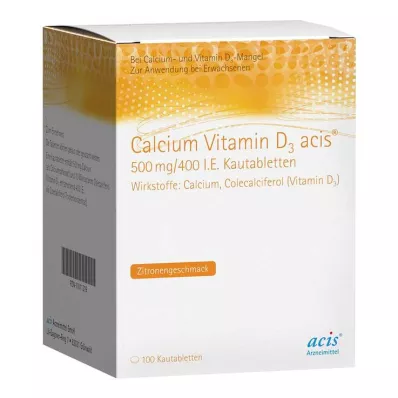 CALCIUM VITAMIN D3 acis 500 mg/400 IE tyggetablett, 100 stk