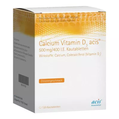 CALCIUM VITAMIN D3 acis 500 mg/400 IE tyggetablett, 120 stk