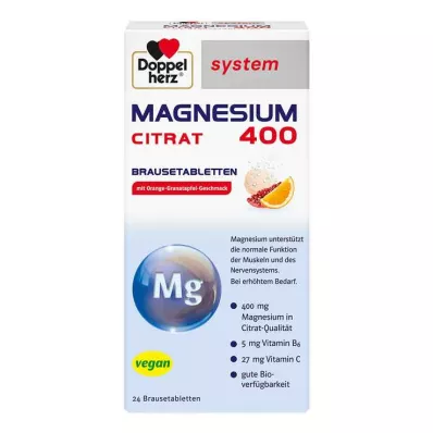 DOPPELHERZ Magnesium 400 Citrate system brusetablett, 24 stk