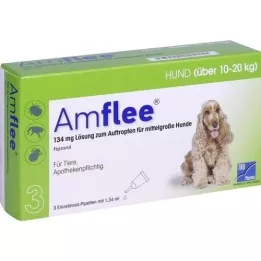 AMFLEE 134 mg spot-on-oppløsning for mellomstore hunder 10-20 kg, 3 stk