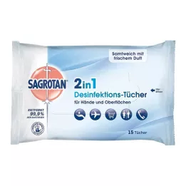 SAGROTAN 2in1 desinfeksjonsservietter, 15 stk