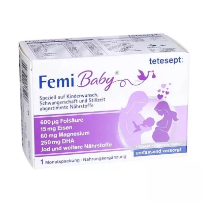 TETESEPT Femi Baby Filmdrasjerte tabletter + myke kapsler, 2X30 stk TETESEPT Femi Baby Filmdrasjerte tabletter + myke kapsler, 2X30 stk