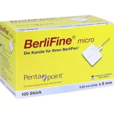 BERLIFINE mikrokanyler 0,25x8 mm, 100 stk