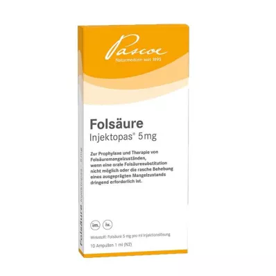 Folsyre Injectopas 5 mg injeksjonsoppløsning, 10 stk Folsyre Injectopas 5 mg injeksjonsoppløsning, 10 stk