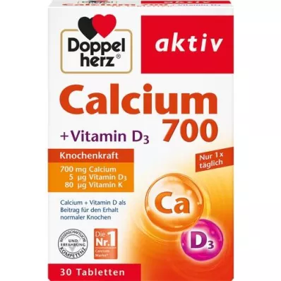 DOPPELHERZ Kalsium 700+Vitamin D3-tabletter, 30 kapsler