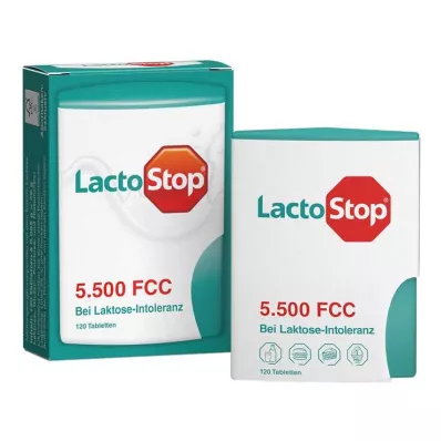 LACTOSTOP 5 500 FCC Klikkdispenser for tabletter, 120 stk
