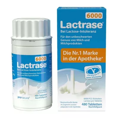 Lactrase 6000 FCC tabletter klikk dispenser påfyllingspakke, 480 stk Lactrase 6000 FCC tabletter klikk dispenser påfyllingspakke, 480 stk