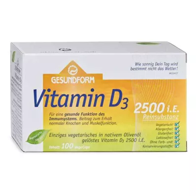 GESUNDFORM Vitamin D3 2 500 IE Vega-kapsler, 100 stk GESUNDFORM Vitamin D3 2 500 IE Vega-kapsler, 100 stk