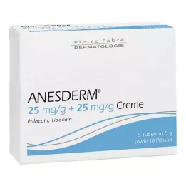 ANESDERM 25 mg/g + 25 mg/g krem + 10 plaster, 5X5 g