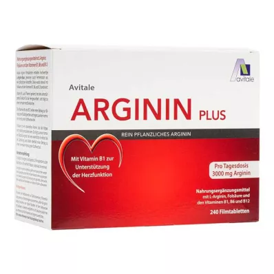 Arginin pluss vitamin B1 + B6 + B12 + folsyre filmdrasjerte tabletter, 240 stk