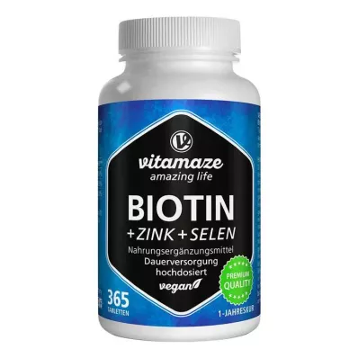 Biotin 10 mg høy dose + sink + selen tabletter, 365 stk