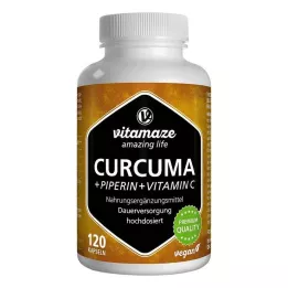CURCUMA+PIPERIN+Vitamin C veganske kapsler, 120 stk